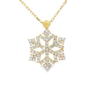 14K Gold Women's Snowflake Pendant Necklace with 20-Inch Diamond Cut Cable Chain