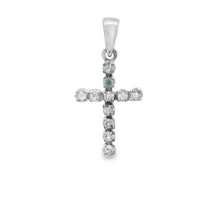 14K White Gold 11 Diamond Cross Pendant for Women