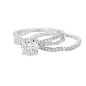 14k White Gold Lab Grown Round Diamond Engagement Ring with Side Accents