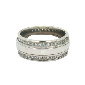 Ladies 14K White Gold Diamond Wedding Band with Natural Round Diamonds - 8mm