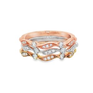 14K Stackable Diamond 3 Ring Set - White/Yellow/Rose Gold - 0.39ctw - Size 6 1/2