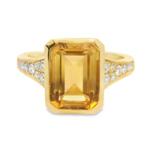 14K Yellow Gold 2.43ct Citrine 7x10mm and Diamond Ring with 16 natural diamonds .23ct