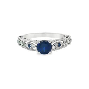 10K White Gold Lab-Grown Diamond and Sapphire Ring