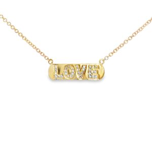 14K Yellow Gold Diamond "LOVE" Plate Necklace