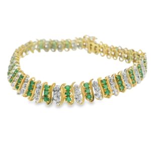 10K Yellow Gold Emerald & Diamond Bracelet