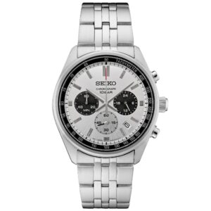 Seiko Essentials Stainless Steel Chrono Silver Dial Watch SSB425