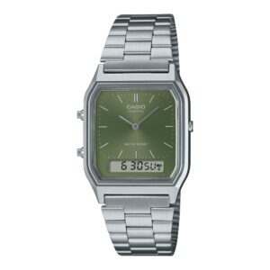 Casio AQ230 Vintage Silver Watch with Green Dial: AQ230A-3A