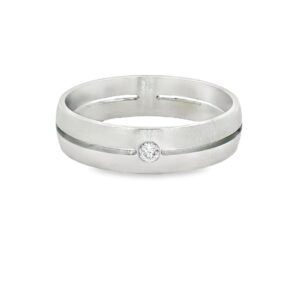 Men's Platinum Diamond Wedding Band with Round Stone