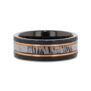 Thorsten RUSTIC Black Tungsten Rose Hammered Ring with Antler Inlay - 8mm - Size 11