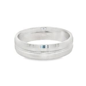 Men's 14K White Gold 6mm Wedding Band with Double Center and High Polish Borders