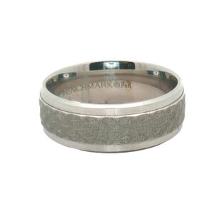 Men's 14K White Gold 8mm Hammered Center Wedding Band, 9.76g
