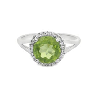 14K White Gold 1.51ct Peridot Ring with 24 Diamonds 1.83g