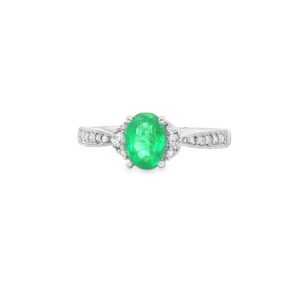 18K White Gold Oval Emerald and Diamond Ring