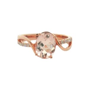 14k Rose Gold 1.58ct Morganite Ring with 12 Diamonds totaling 0.108ctw