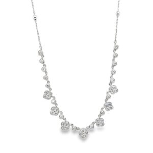 14K White Gold Diamond Clover Necklace - 16 inches with 2 inch extender