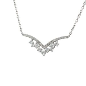 14K White Gold Chevron Station Diamond Necklace - 18 Inches w/ 2 Inch Extender