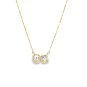 10K Yellow Gold Cable Chain with Square and Round Diamond Pendant