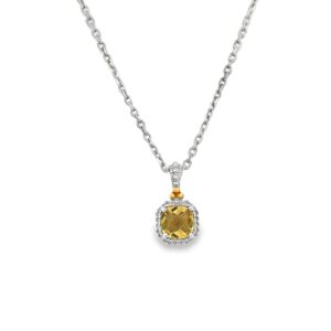 Phillip Gavriel Silver & 18K Gold Mini Cushion Honey Quartz Necklace - 18 Inches