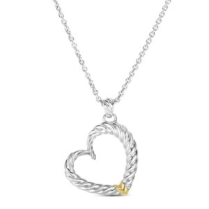 Silver & 18K Yellow Gold Grande Italian Cable Heart Necklace