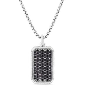 sterling silver mens 22" pave black spinel necklace