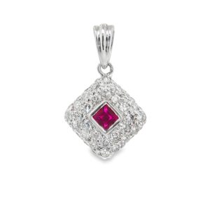 18K White Gold Diamond and Ruby Pendant