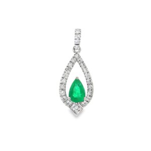 18K White Gold Emerald and Diamond Pendant