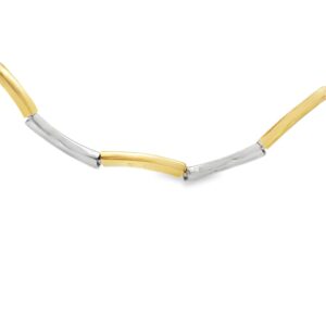 14K Gold Two Toned 16" Curved Bar Chain Necklace