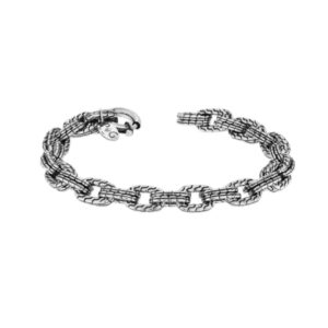 silver 8.5 oxidized cable link spring ring bracelet