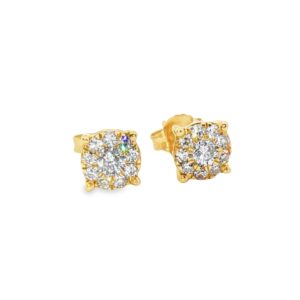 14K Yellow Gold Diamond Cluster Stud Earrings 0.55 ctw