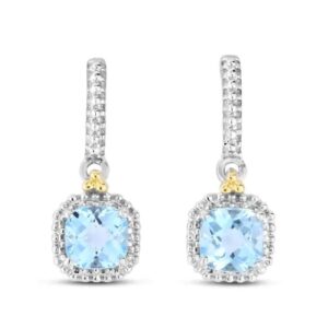 18K Gold & Silver Blue Topaz Drop Popcorn Earring