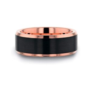 HAYDEN Rose Gold Plated Tungsten Polished Beveled Ring with Brushed Black Center
