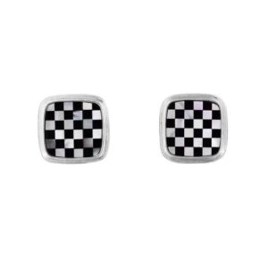 Silver 16mm white MOP and Black onyx checker board cuff link