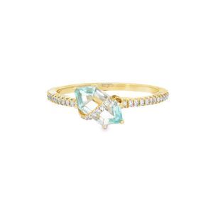 14K Gold Blue Topaz and Diamond Women's Ring