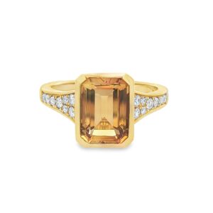 14K Yellow Gold 2.43ct Citrine Square Ring with 16 Round Diamonds