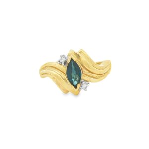 14K Yellow Gold Marquise Sapphire and Diamond Ring for Women