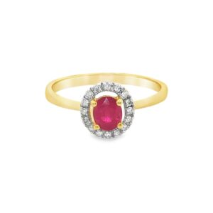 14K Yellow Gold Oval Ruby and Diamond Ring for Women