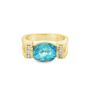 14K Gold Yellow & Blue Topaz Diamond Women's Ring