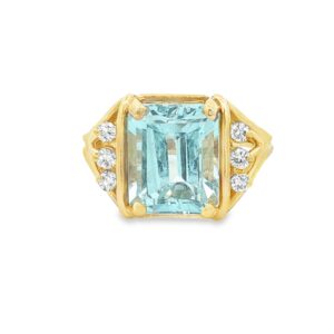 14K Yellow Gold Blue Topaz and Diamond Women's Ring