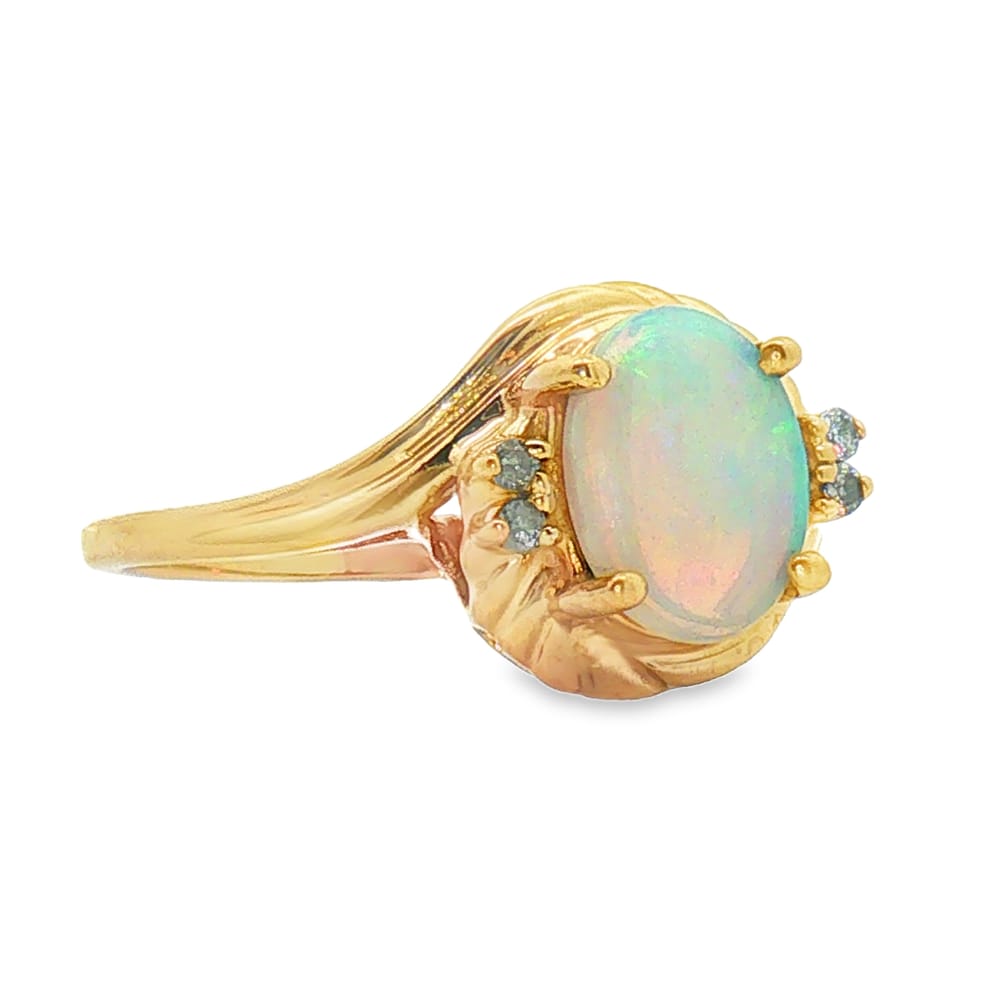 14K Gold Oval Pearl and Diamond Ring