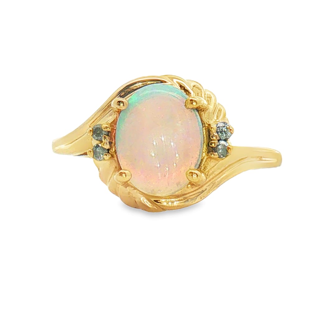 14K Gold Oval Pearl and Diamond Ring