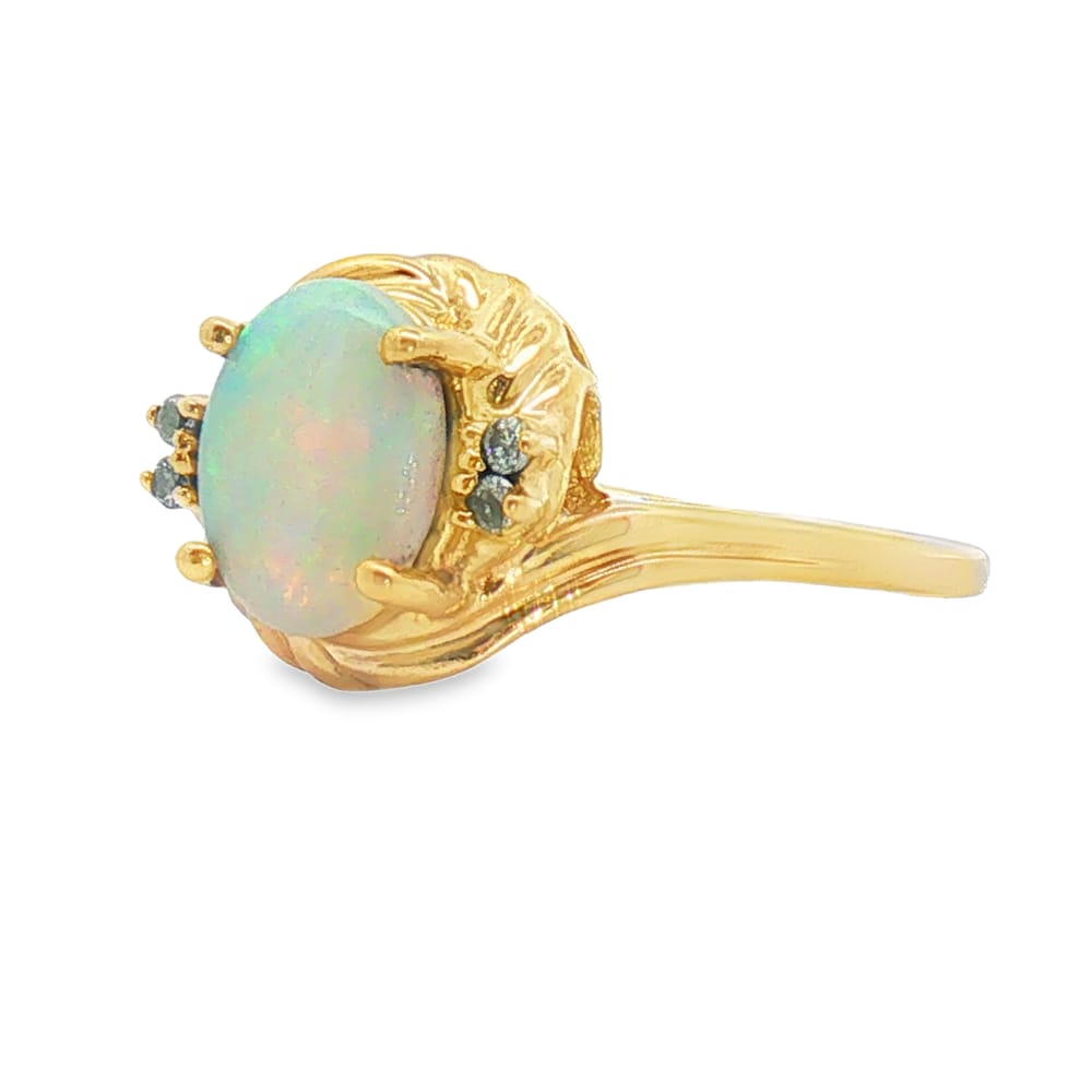 14K Gold Oval Pearl and Diamond Ring