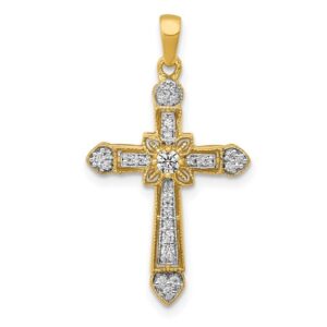 14K Yellow Gold .155ct Natural Diamond Filigree Cross Pendant