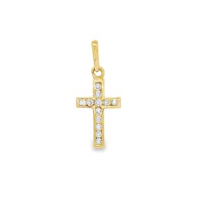 14K Yellow Gold Diamond Cross Pendant with 12 Stones, 0.15 ctw