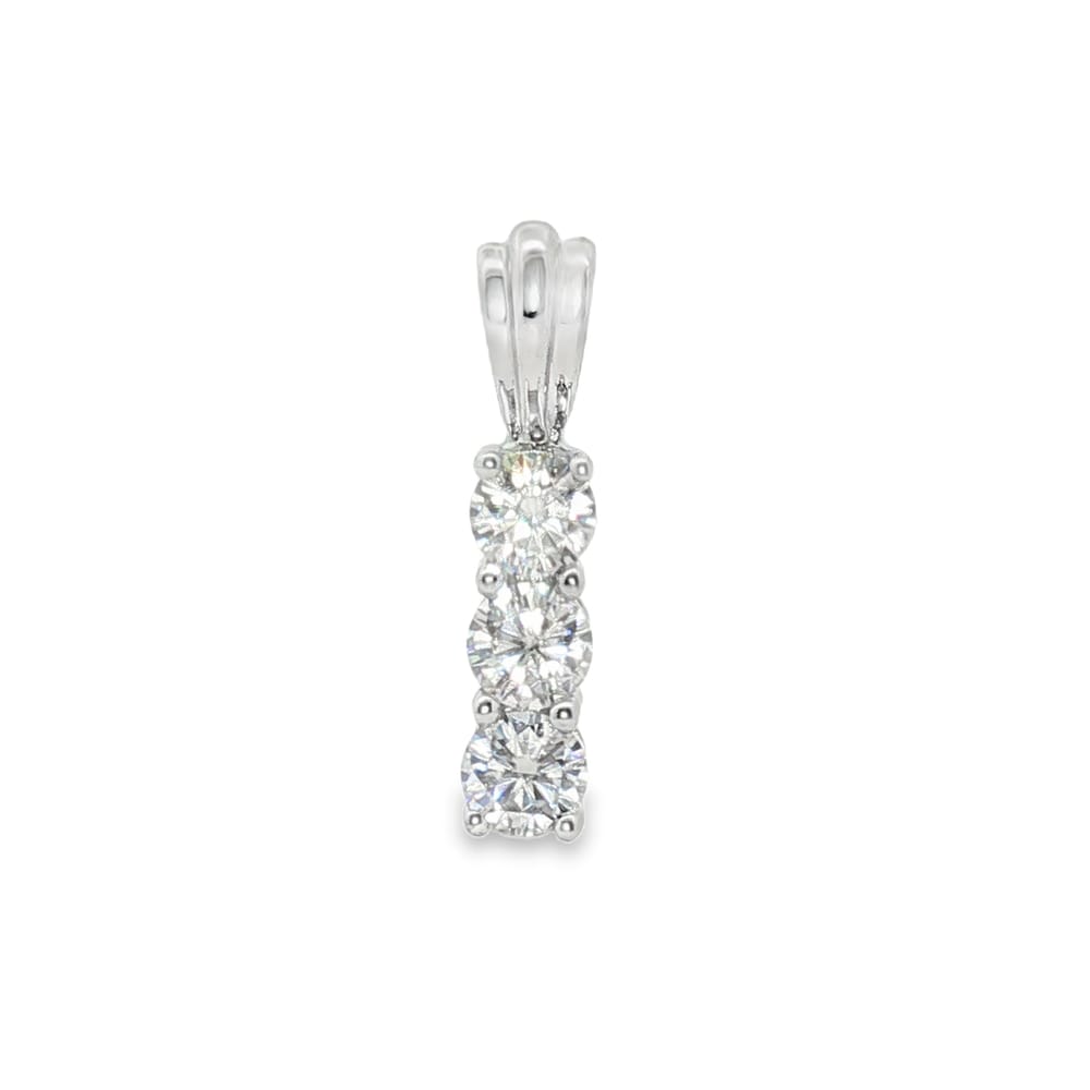 14K White Gold Pendant with Triple Cubic Zirconia Stones for Women
