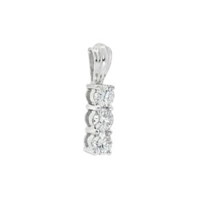 14K White Gold Pendant with Triple Cubic Zirconia Stones for Women