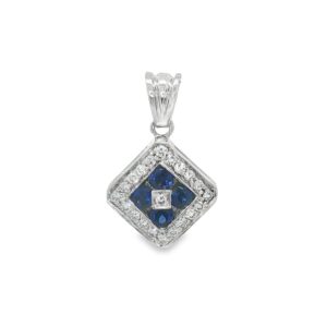 18K Gold Blue Sapphire and Diamond Pendant 4.78g