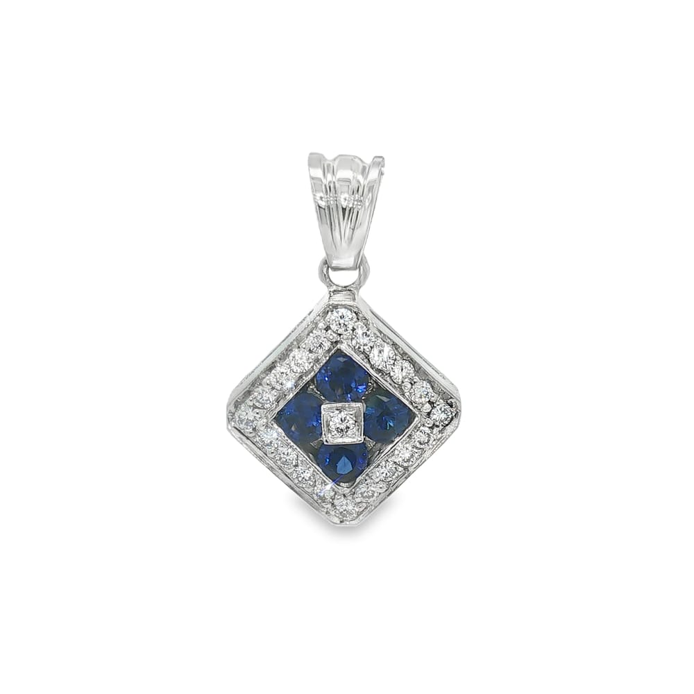 18K Gold Blue Sapphire and Diamond Pendant 4.78g