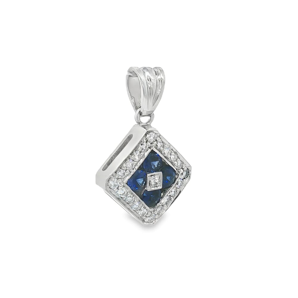 18K Gold Blue Sapphire and Diamond Pendant 4.78g