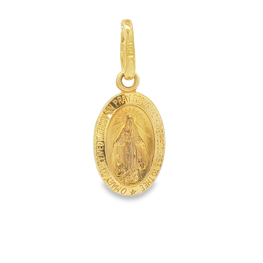 14K Gold Yellow Women's Blessed Mother Oval Medal Pendant 0.75g