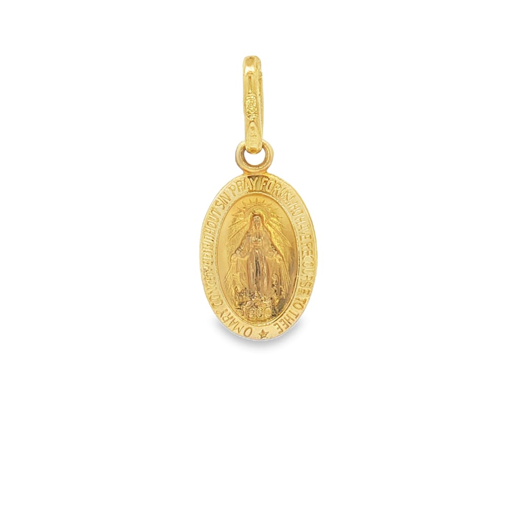 14K Gold Yellow Women's Blessed Mother Oval Medal Pendant 0.75g